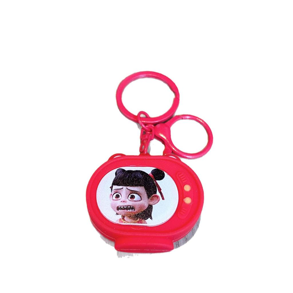Nezha Luminous TV Keychain with Light - Student Backpack Pendant Ornament.