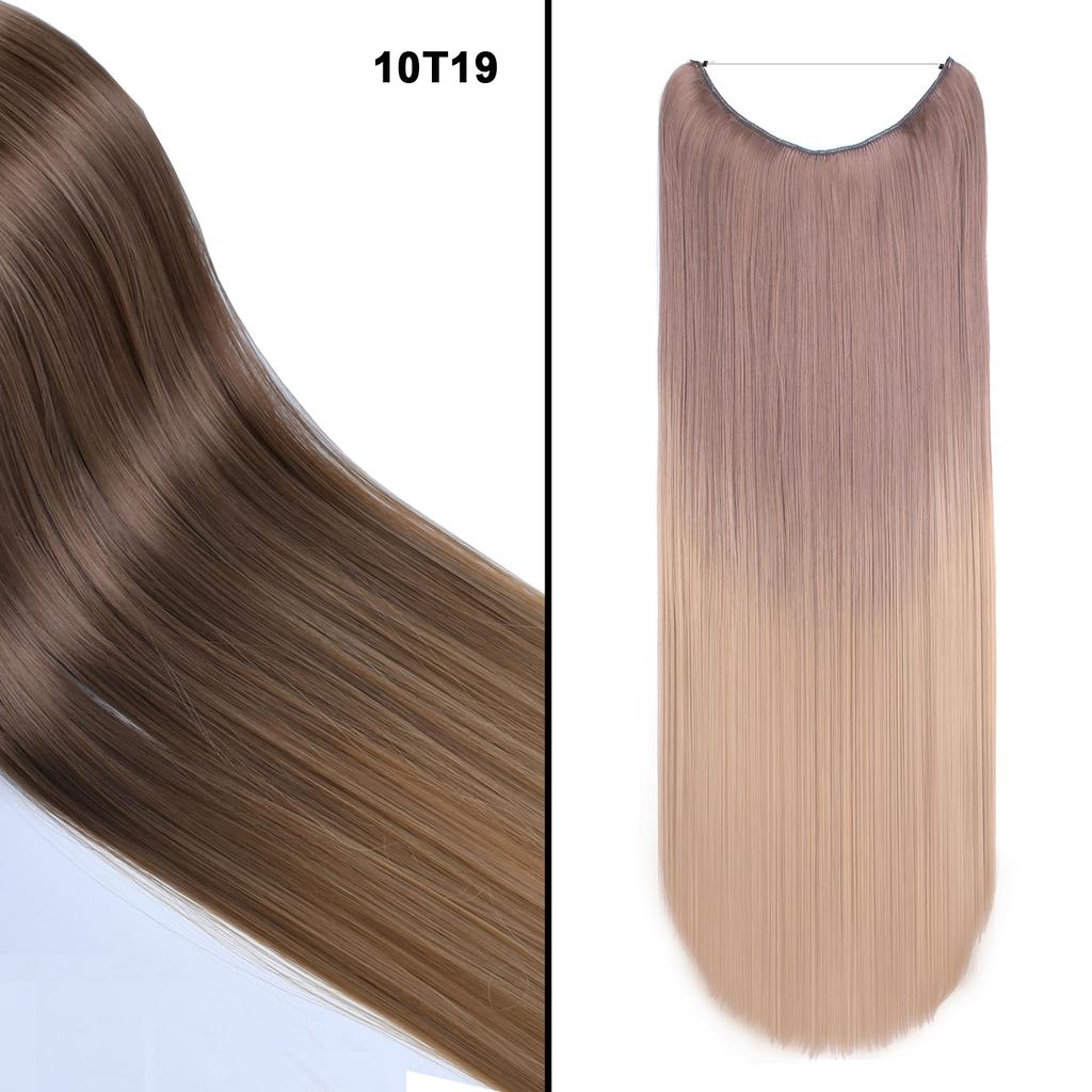 One Piece No Clips Hairpieces Ombre Color Elasticity Invisible Wire Fish Line Wavy Synthetic Hair Extension