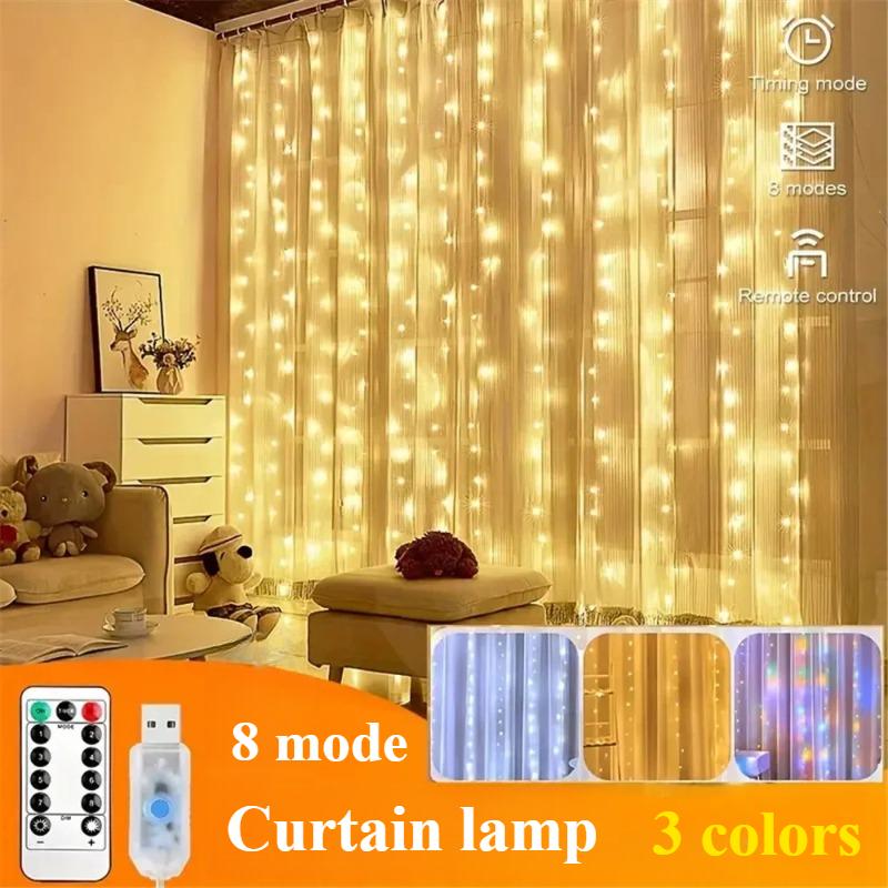 LED Vorhanglichter Warm Lichterkette Festivalbeleuchtung Regenbogen Fensterlampe Zuhause Schlafzimmer Hochzeit Weihnachtsdekoration