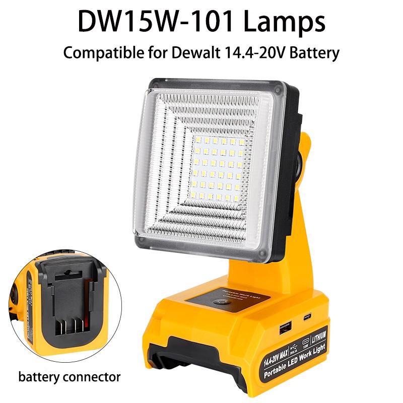 15W 2000LM Cordless LED Work Light Portable Floodlight for Dewalt 20V 60V Batteries with USB Charging Port for Job Sites Camping