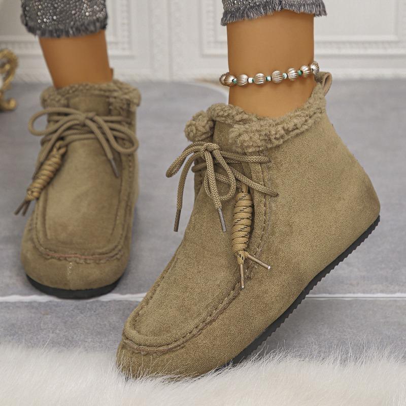 Lace-up Fleece Snow Boots 2025 Winter New Plus-size Warm Cotton Shoes for Women