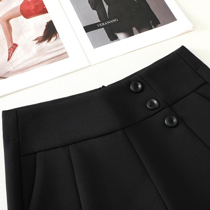 Women's 2024 High-Waisted Black Wide-Leg A-Line Suit Pants for Spring and Autumn.