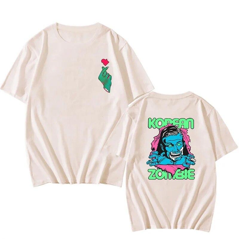 Ops Streetwear Koreanische Zombie Print T-Shirts Zombie Herz Zurück Grafik Unisex T-Shirt Baumwolle lässig Unisex T Shirt Damen Shirts T