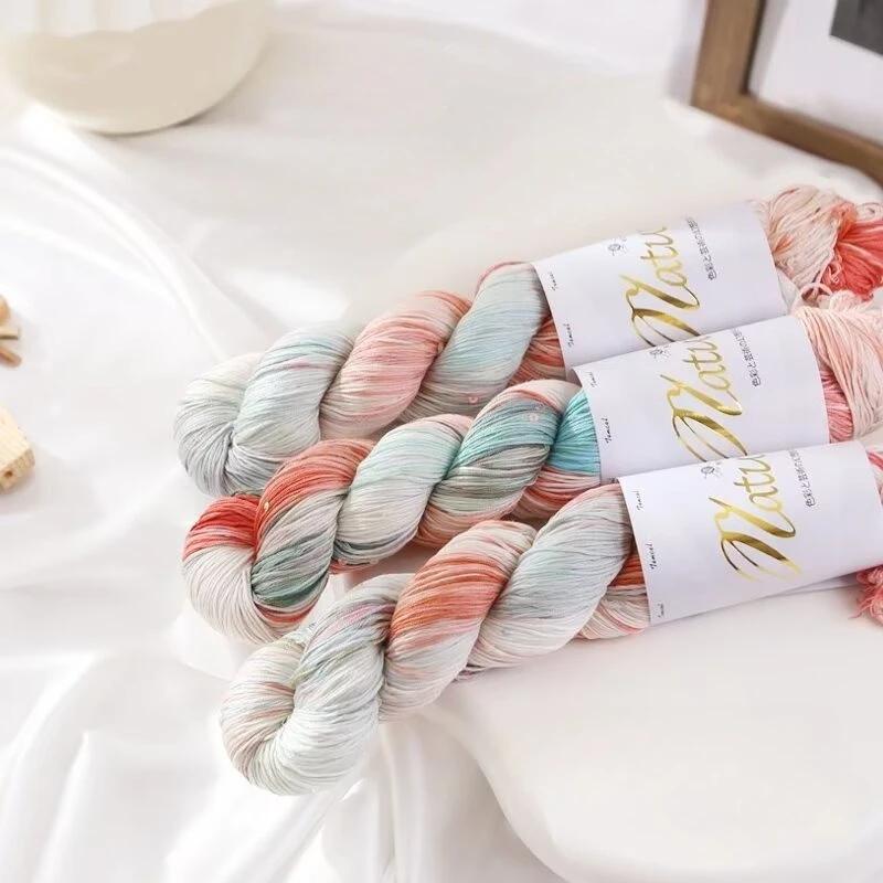 100g/Roll Thin Gradient Color Tencel Sequins Hand-Dyed Lace Yarn for Summer Hand Knitting Crochet Thread for Shawl Scarf 300M
