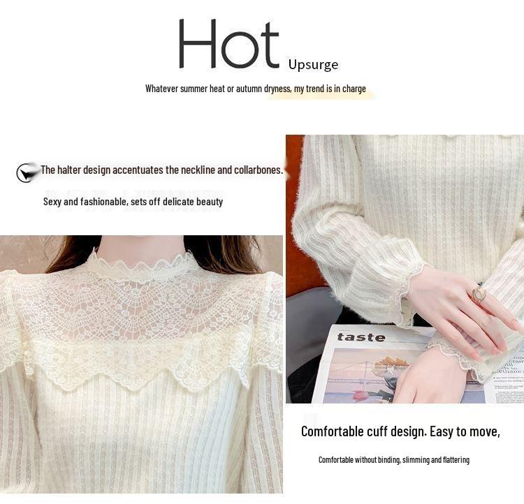 Autumn Winter 2025 Stylish Slimming French Fleece Lace Layer Top