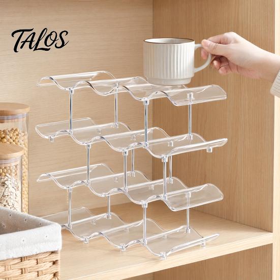 Cup Storage Rack, Multi-Layer Stacking Organizer, with Wavy Slot Design, Space Saving Desktop Bar Storage for Mugs Glasses Coffee Cups