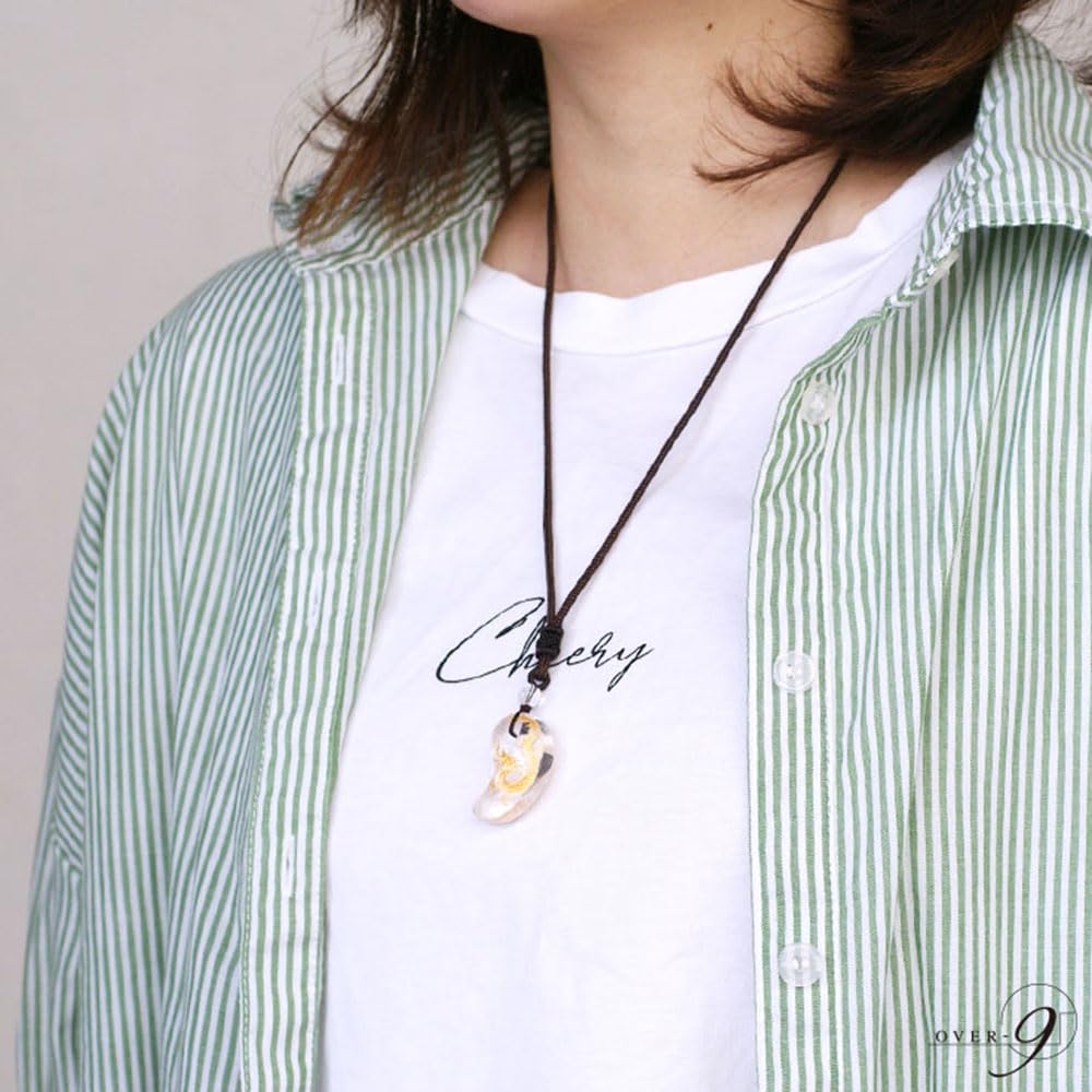 Crystal Necklace with Dragon God Design, Magatama, Gold Engraving, Power Stone, Amulet, 30mm