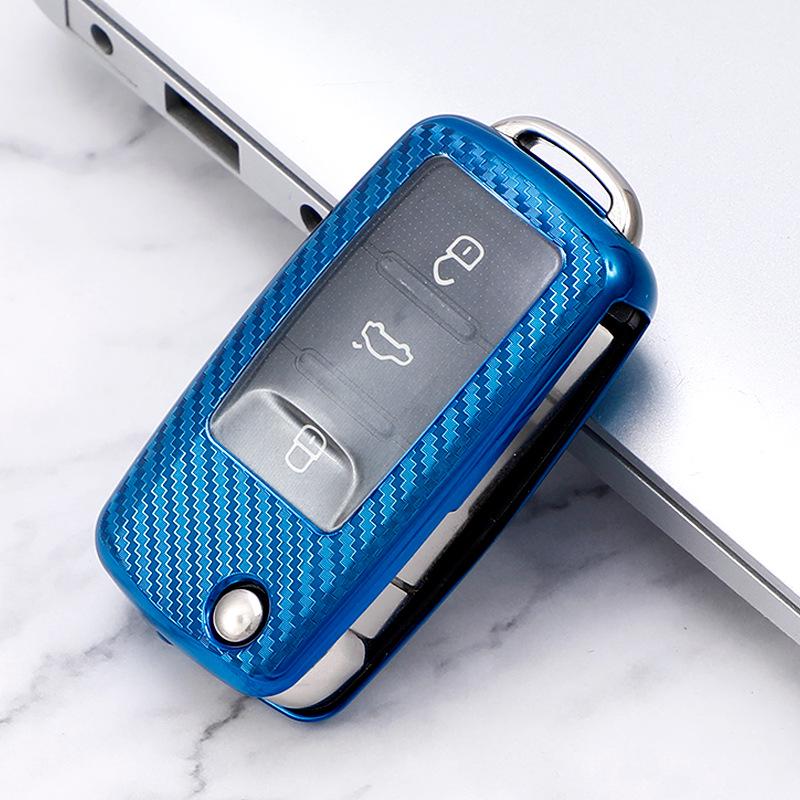 Carbon Fiber Key Cover for Sagitar, Lamando, Santana, Bora, and Skoda - Transparent Shell