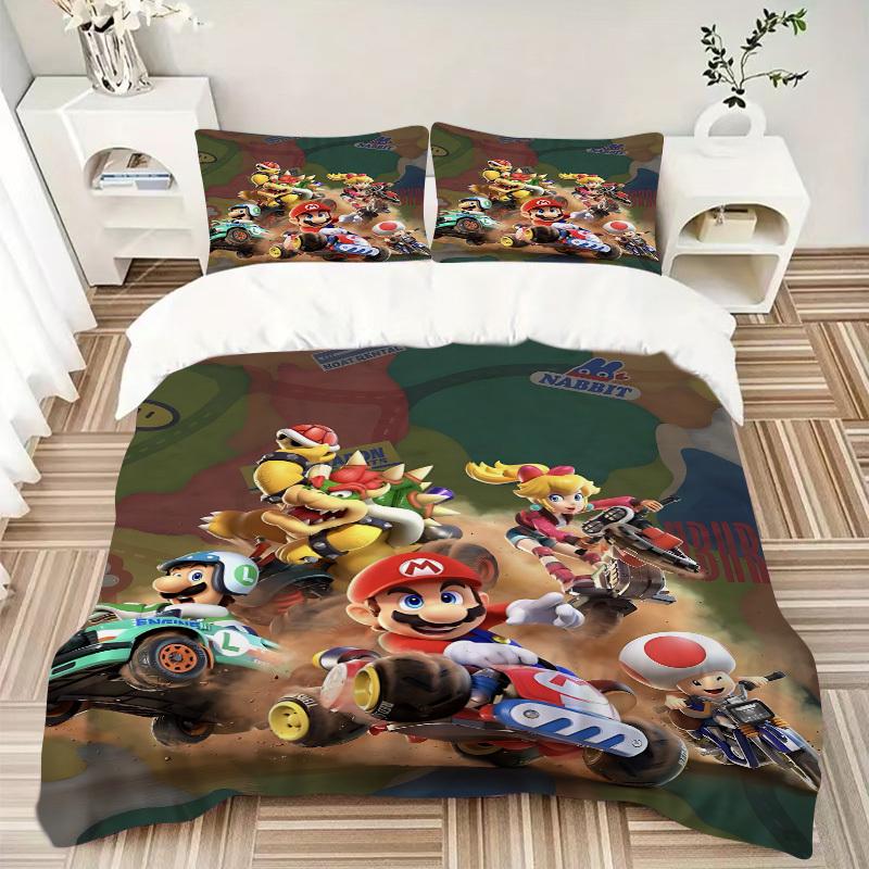 3pcs Mario Racing Game Duvet Cover Set, Includes 1 Duvet Cover and 1/2 Pillowcases (No Insert) yy251104236