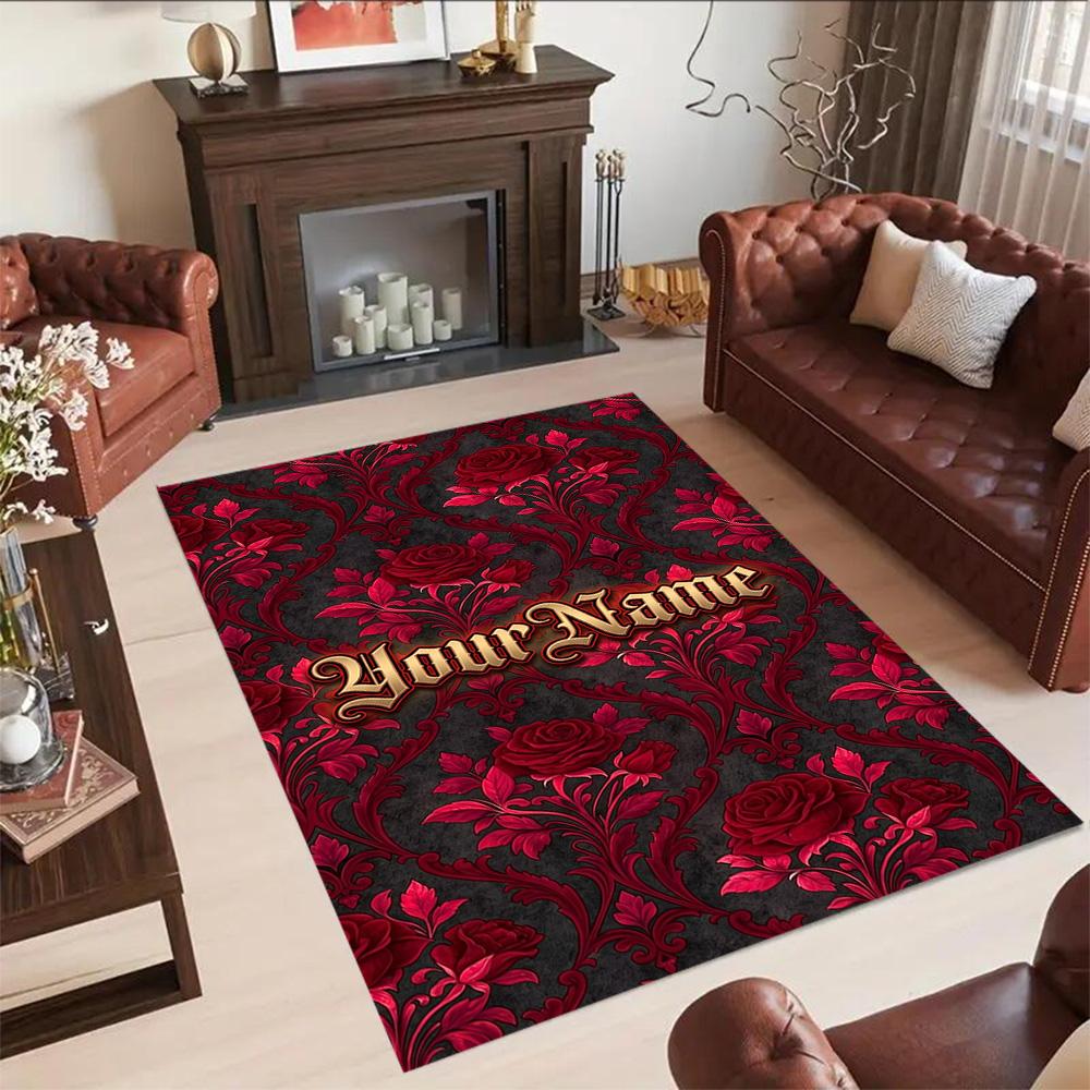 Rose Customize Text Floor Rug Office Rug Suitable for Hallway Kitchen Outdoor Game Room Anti-slip Rug Office Home Decor Best for Christmas
