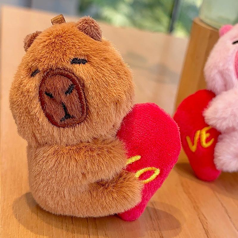 Loveable Capybara Plush Keychain Cute Cartoon Heart Key Tag Magnetic Closure Kid
