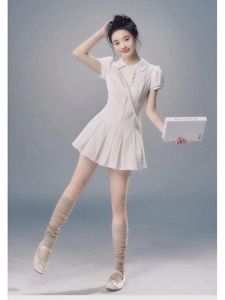 2024 Neues Puppenkragenkleid: Altersreduzierender A-Linien-Rock mit kurz- oder langärmligem Hemd