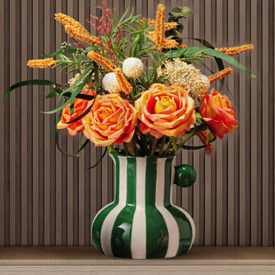 Painted Ceramic Vase Desktop Stripe Art Vase Decorative Flower Vase for Flower Arrangement Living Room Bedroom Decor