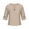Women's 2025 Summer V-Neck Cotton Linen Button T-Shirt: Loose Fit