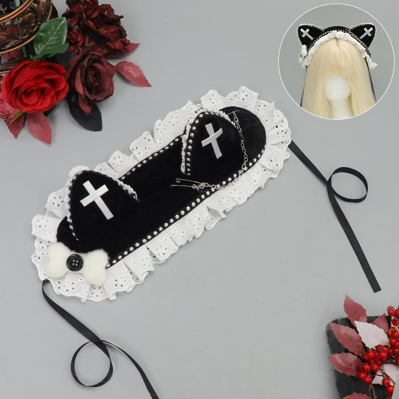 Dark Gothic Rivet Cat Ear Headband Metal Cross Cat Girl Hair Accessories Subculture Punk Cat Ear Headgear