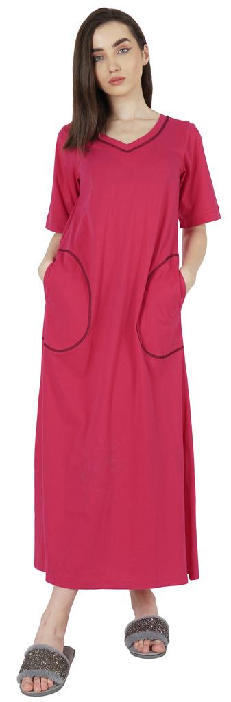 Inkmeso Solid Long Nightgown For Womens V-Neck Loungewear Casual Sleep Dress With