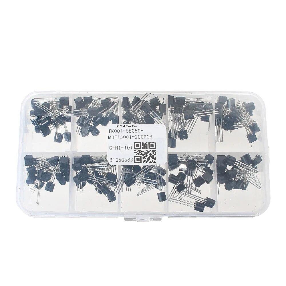 Transistors 200pcs Kit Pnp Npn S8050 S8550 S9012 S9013 S9014 2n3904 2n3906 C1815 A1015 Mje13001 10 Values Transistor Set