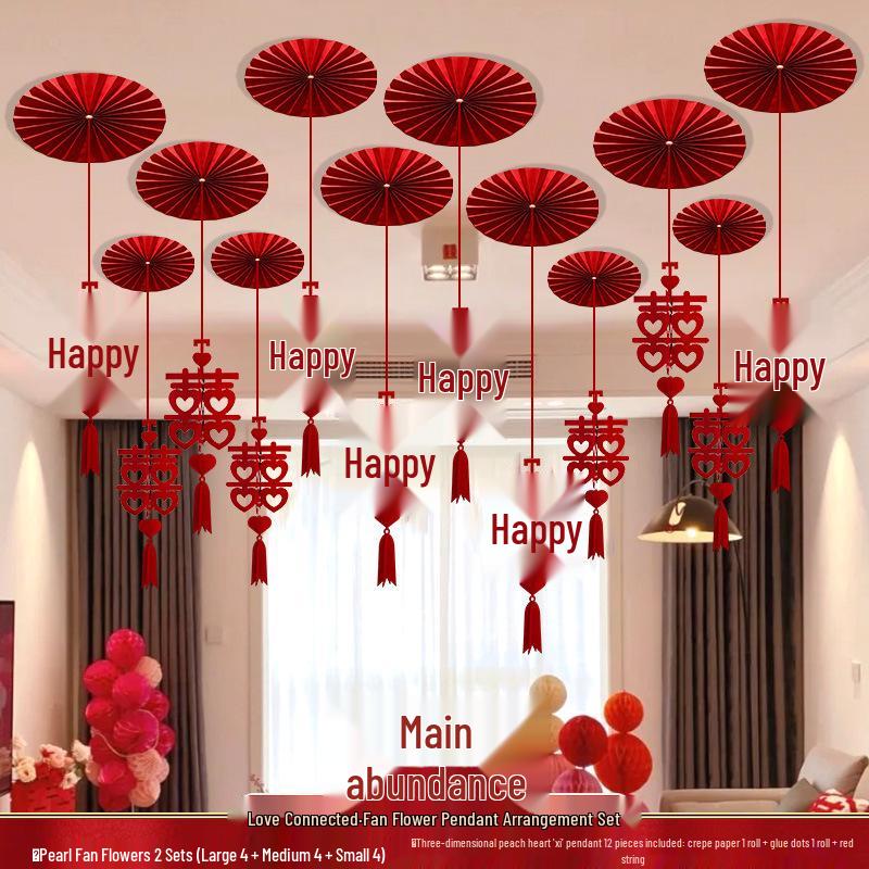 Double Happiness Wedding Ceiling Decoration: Square Hanging Ornament for Bedroom, Living Room, or New Home