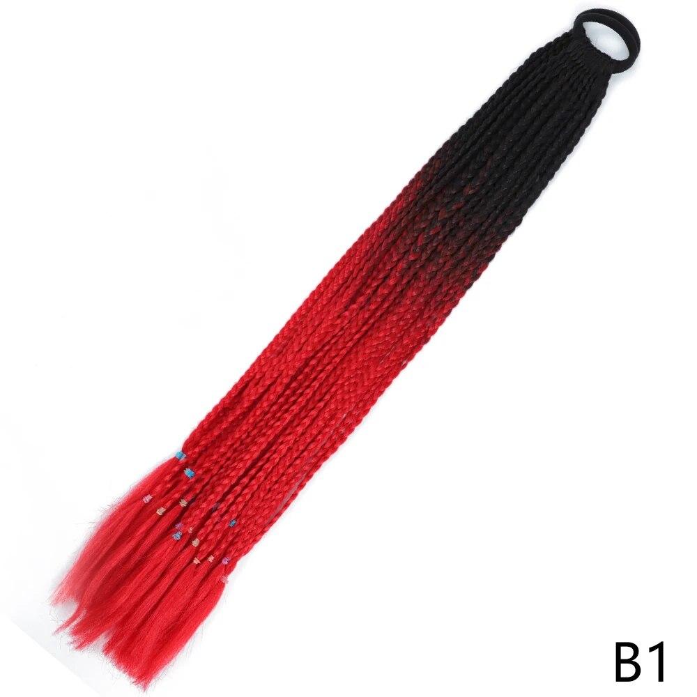 XINRAN Synthetic Long Straight Braids Hair With Rubber Bands Rainbow Braided Ponytail For Women And Girls Cosplay Party Accessories