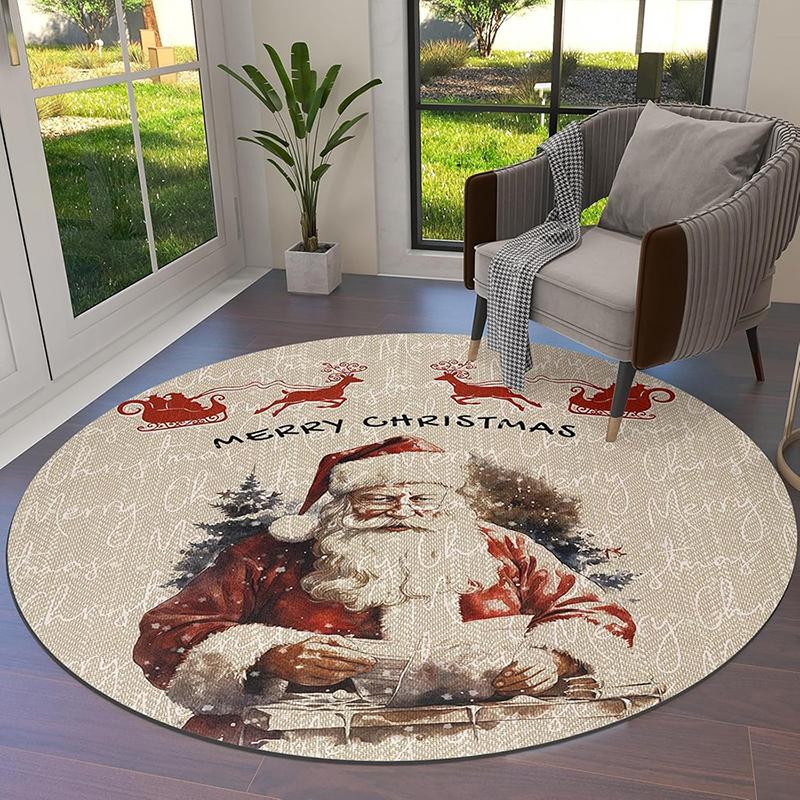 

1pc Christmas round carpet: holiday design for your home-snow tree, deer, snowman. 60cm
