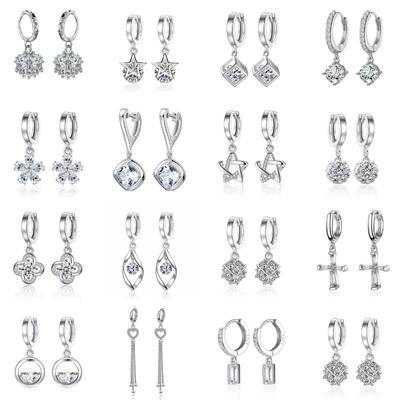 1pár 19Styles 925 Sterling Silver Náušnice s kruhovým přívěskem pro ženy CZ kruhové náušnice Šperky Dárek Dropshipping