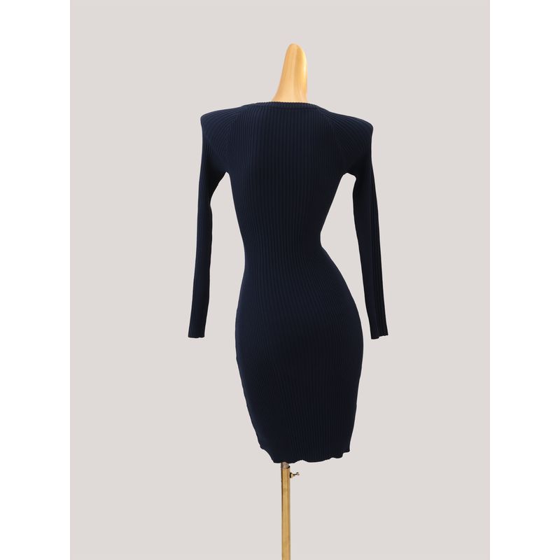 Foreign Trade Minimalist Rib Round Neck Long Sleeve Knitted Dress Women Autumn and Winter New Slim Fit Slimming Sheath Base Skirt