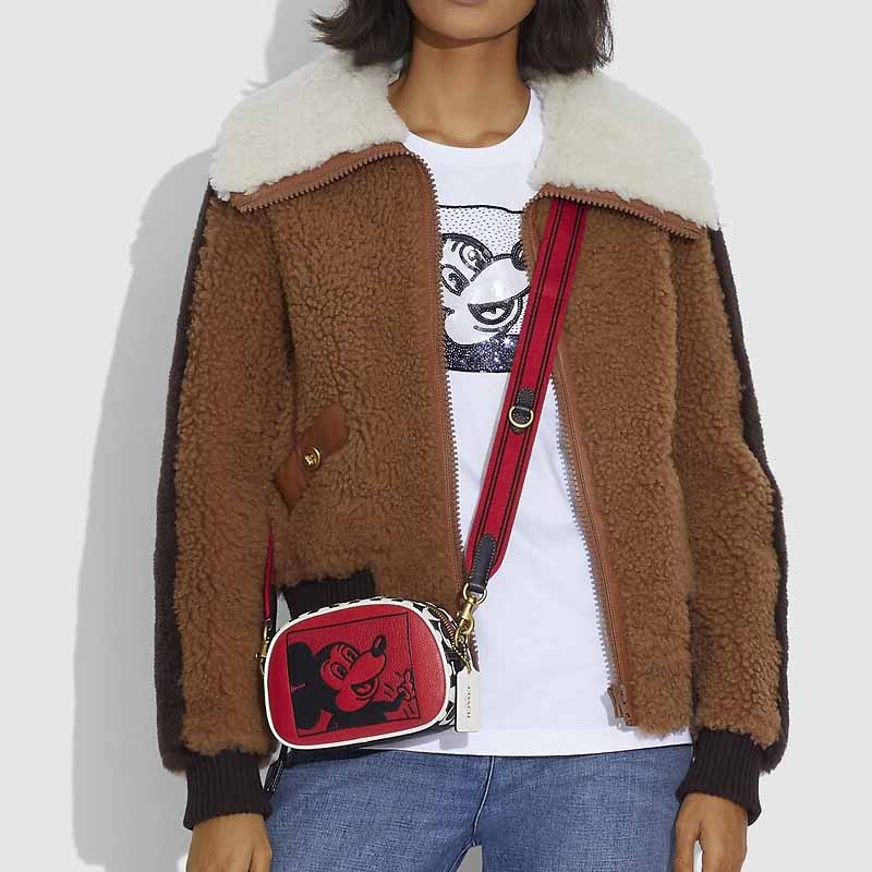 Coach X Disney X Keith Haring Collaboration Camera 19 Badge Mickey Shape Leather Camera Bag Women Shoulder Bag Red C1141-B4RGO