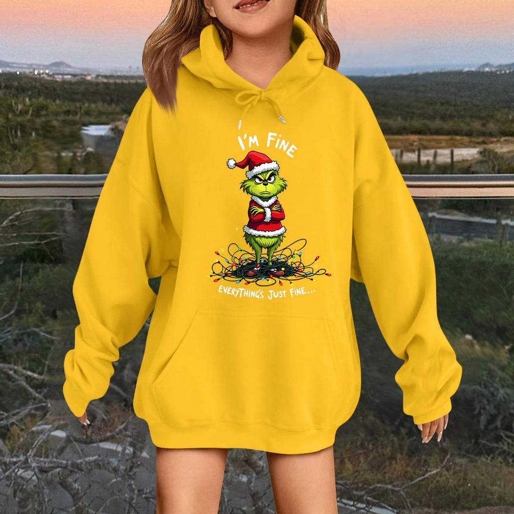 Children's Fashionable Casual Long-sleeved Loose Christmas Print Pullover Hooded Sweatshirt