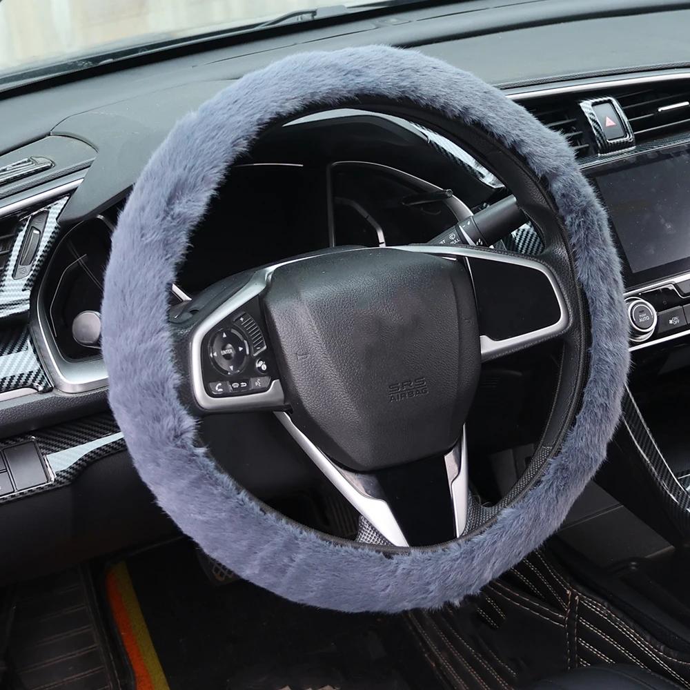 Car Plush Steering Wheel Cover No Inner Ring Winter Warm Soft Non-slip Steer Wheel Protector 37-39cm Steering Wheel Accessories