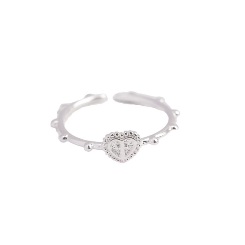 ANENJERY Love Heart Cross Shape Ring for Women New Fashion Adjustable Ring Party Jewelry Birthday Gifts