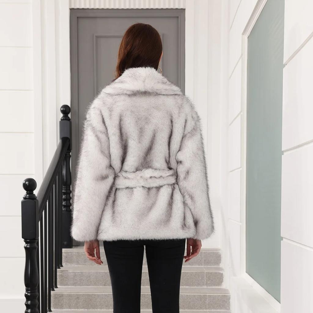 Long Faux Fur Coat Women Autumn Winter Large Jacket Overcoat Turn Down Collar Pockets Luxury Thick Coat Warm Jackets Maxi Coats