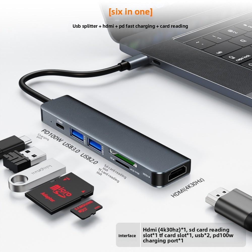 

7 в 1 док-станция типа C USB 3.0 концентратор HDMI адаптер TF SD кард-ридер для ноутбука MacBook 6 in 1 type-c to HDMI