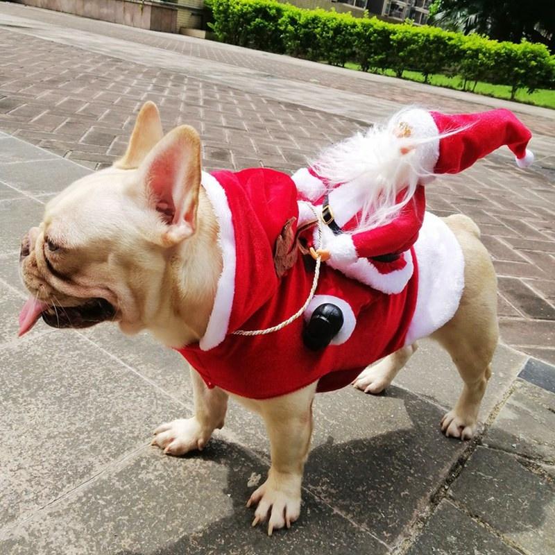Running Santa Christmas Pet Costumes Santa Dog Costume Dog Apparel Party Dressing Up Clothing for Small Large Dogs Cats Clothes Pet Outfit