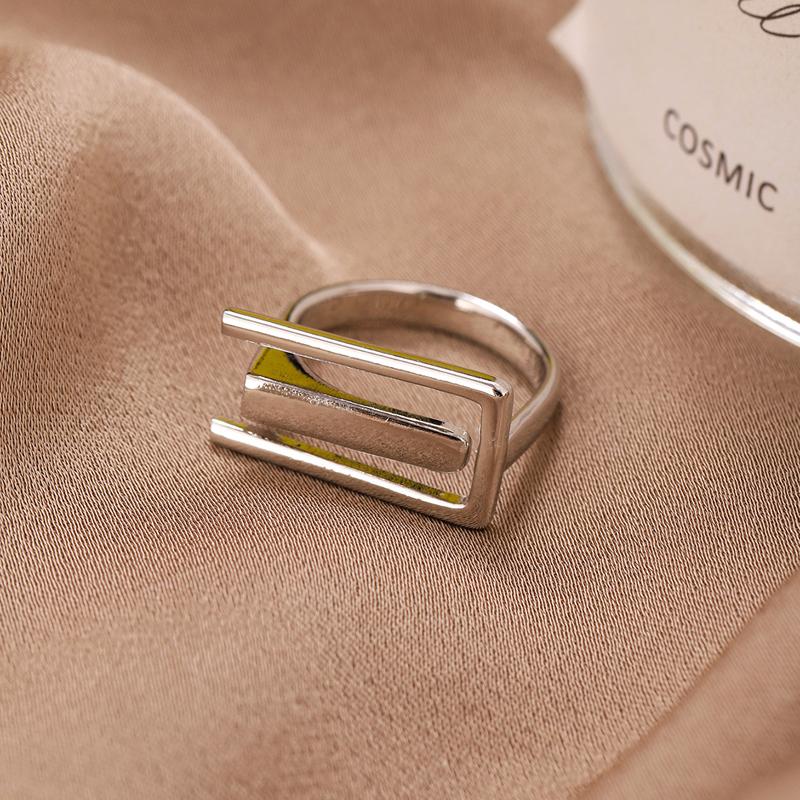 Creative Stainless Steel Rectangular Geometric Adjustable Rings for Women Luxury Metal U-Shaped Line Hollow Ring Party Jewelry
