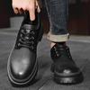 Fashion Mens Shoes Luxury Thick Bottom Black Lace-up Casual Leather Shoes Fashion Trend City Style Comfortable All-match Work Shoes