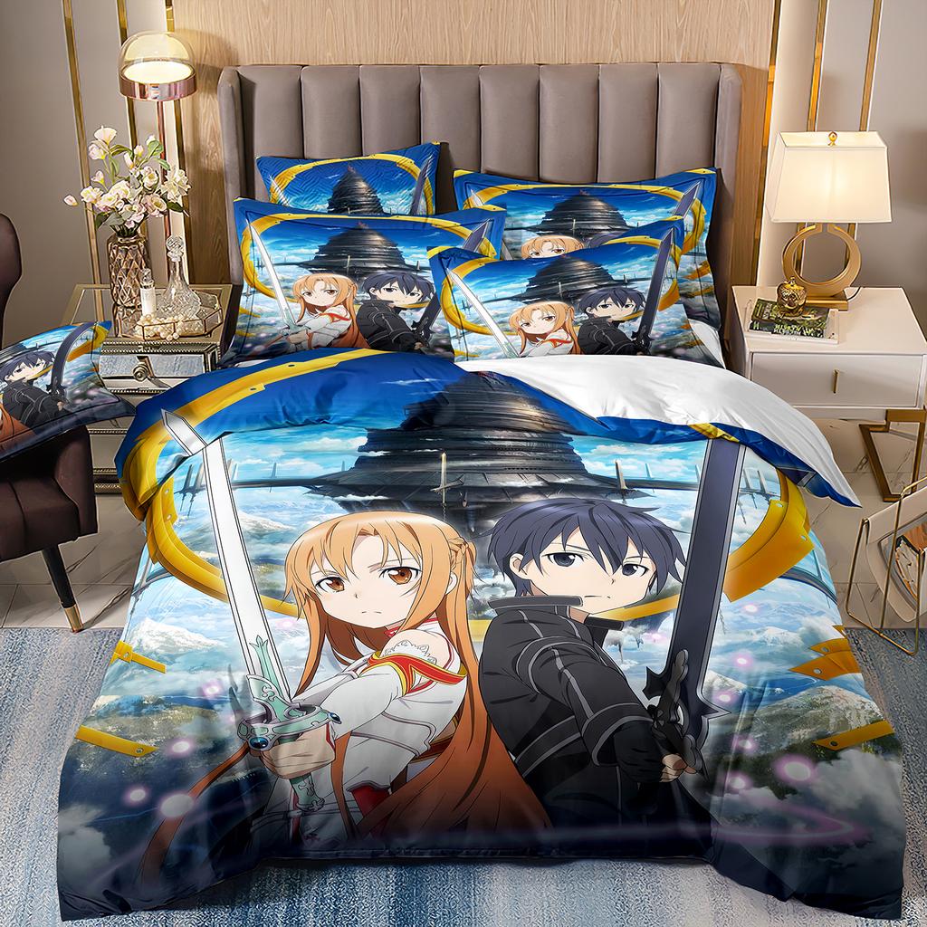 3D Hot Sale Anime Sword Art Online Comfortable Duvet Quilt Cover Pillowcase Bedding Set Children Bedroom Decoration Home Textile