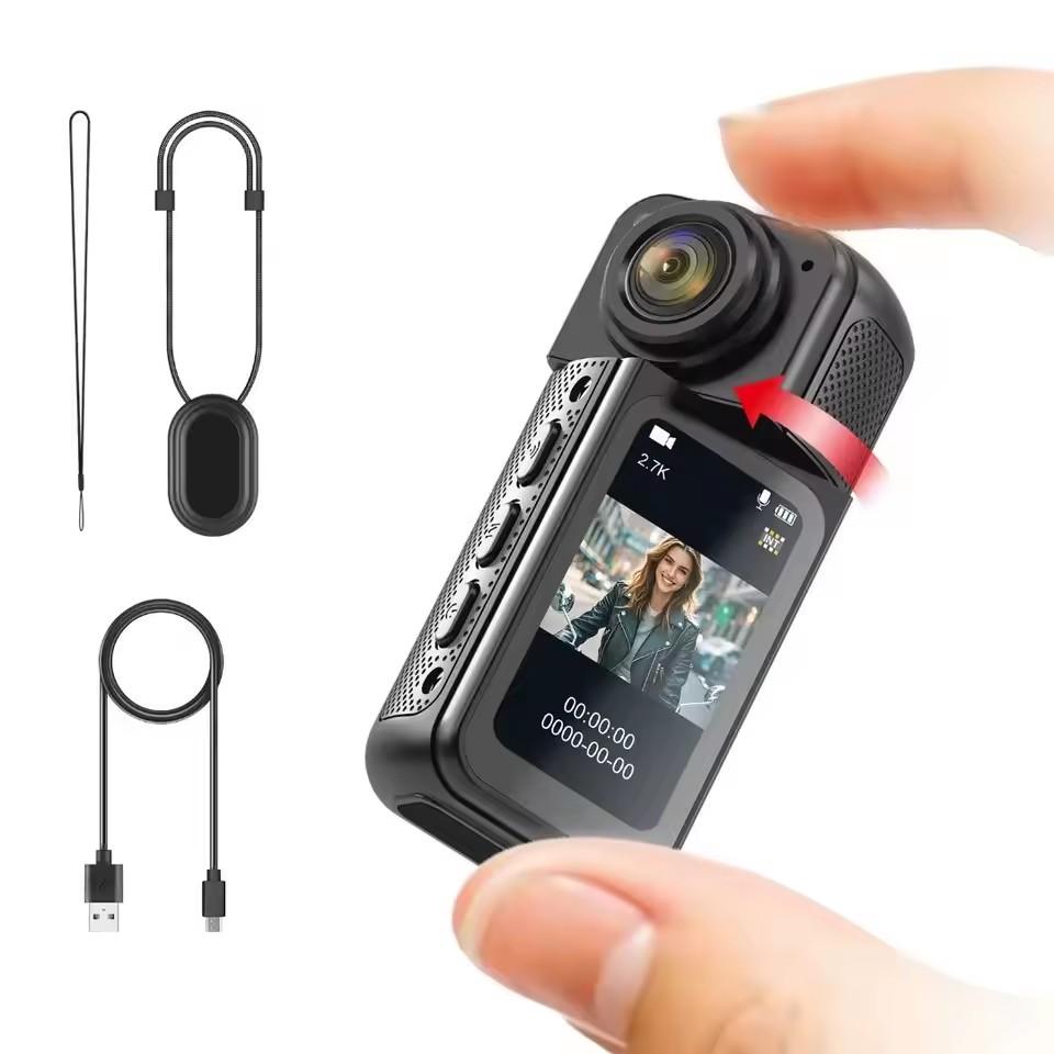 

2.7K Mini Wifi Action Camera Dash Action Moto Professional Cam 1080P Small Motorcycle Cycling Video Bodycams 180° Twist Lens Cam No Card чорний