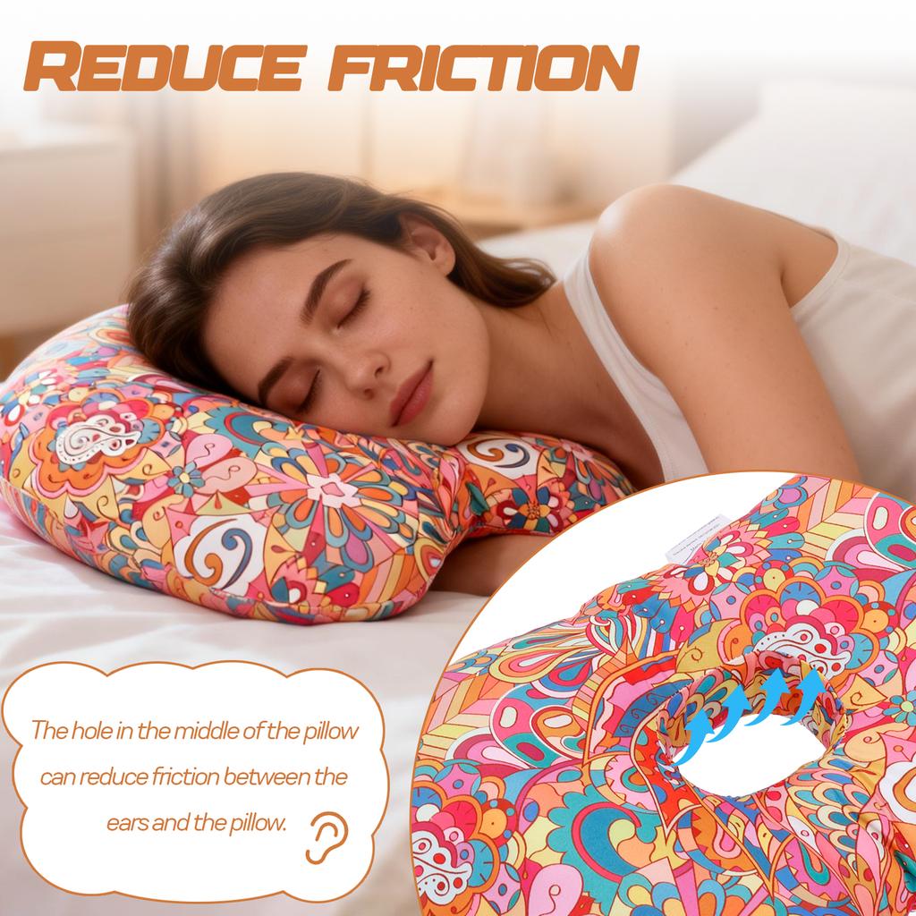 Ear Piercing Pillow Colourful Side Sleeping Pillow with an Hole Comfortable Cotton Filling Ear Guard Pillow for Relief Ear Pain