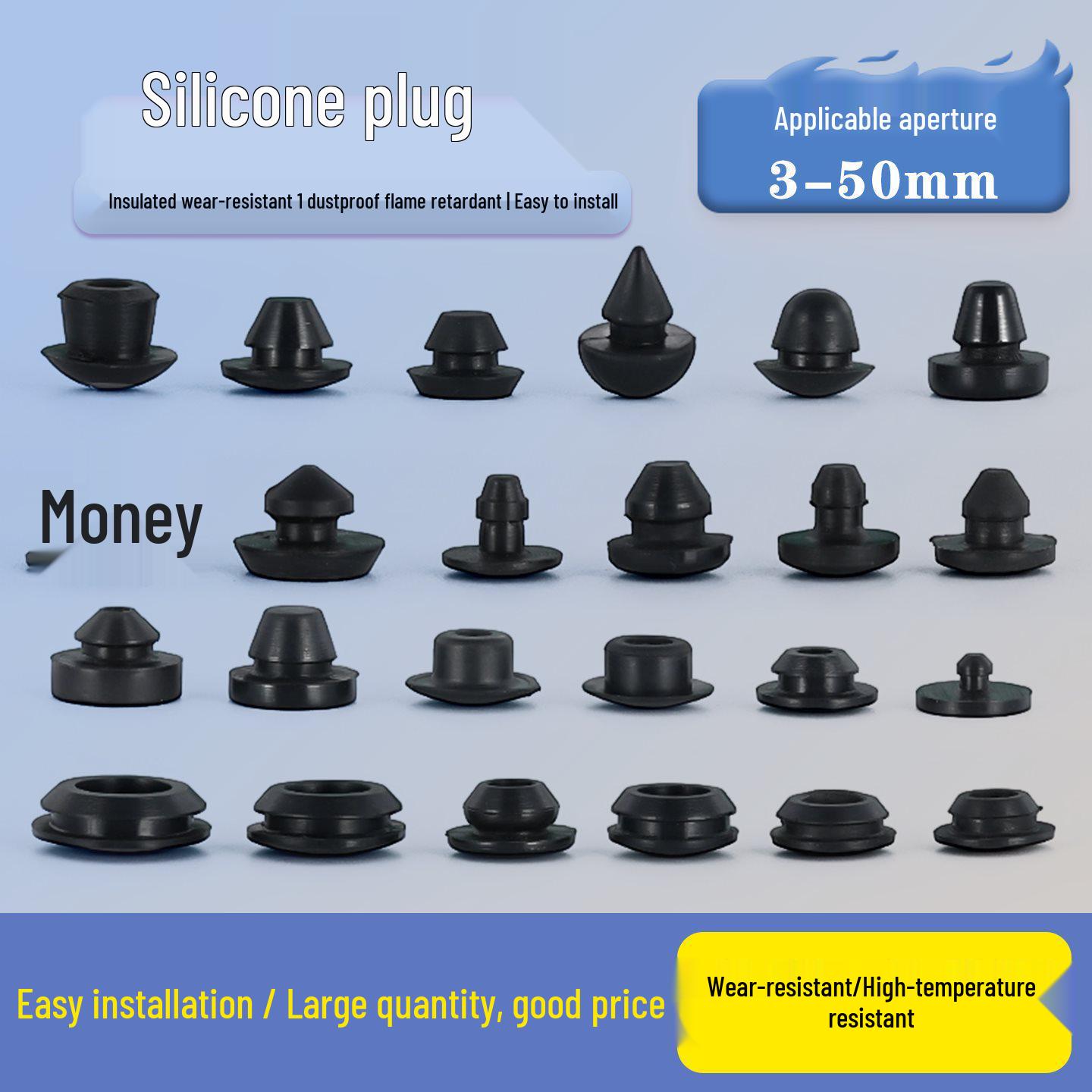 

High Temp Resistant Tapered Silicone Rubber Plug - Shock Absorbing, Anti-Collision, Sealing, Black Φ28 Grooved Standard [5 pcs]