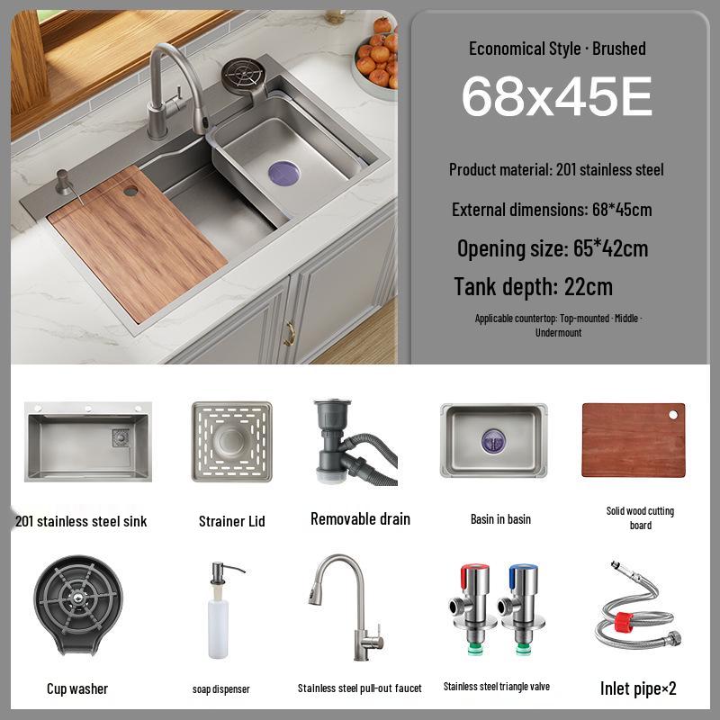 Black Nano 304 Stainless Steel Kitchen Sink: Large Single Bowl Vegetable Washing Basin