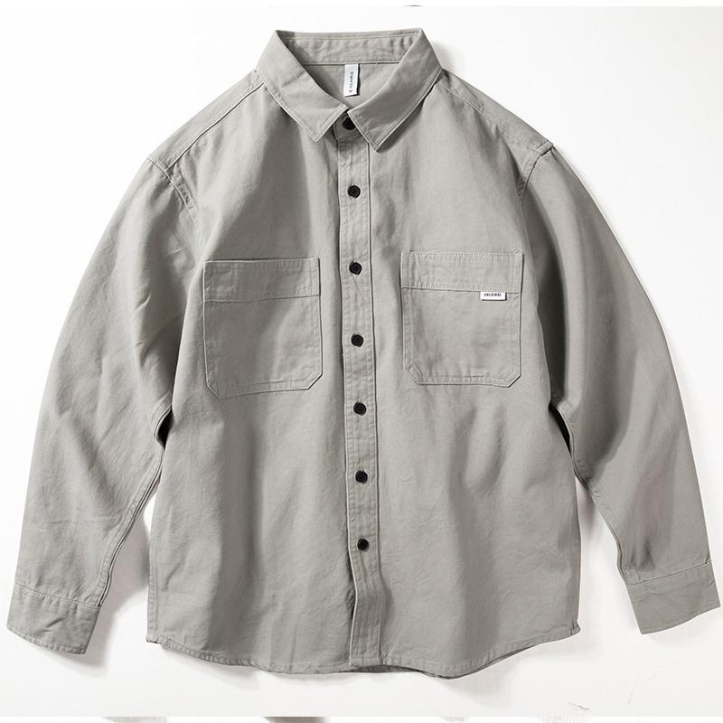 Men's Korean Style Retro Long Sleeve Work Shirt - Trendy, Loose, Versatile, Youth Casual Jacket with Pockets.