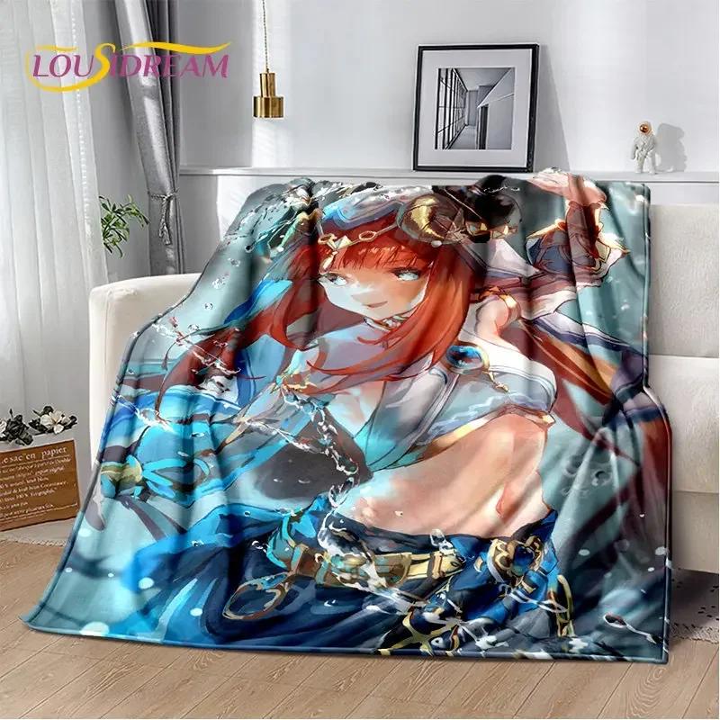 Genshin Impact Cartone Animato Gioco Coperta Morbida di Peluche, Coperta di Flanella Coperta da Lancio per Soggiorno Camera da Letto Letto Divano Copertura da Picnic Bambini
