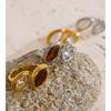 Yhpup Adjustable Stainless Steel Ring Natural Tiger Stone Simulated Pearls Zircon Golden PVD Plated Premium Chic Finger Jewelry