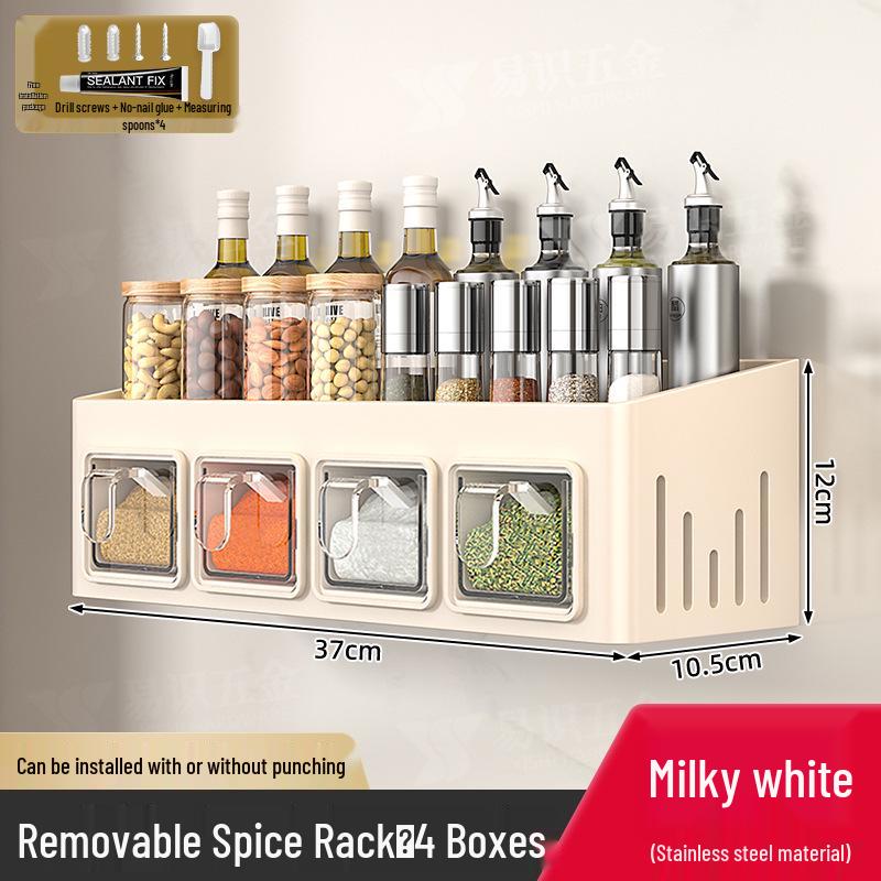 Punch-Free Wall-Mounted Kitchen Storage Rack & Spice Organizer Set