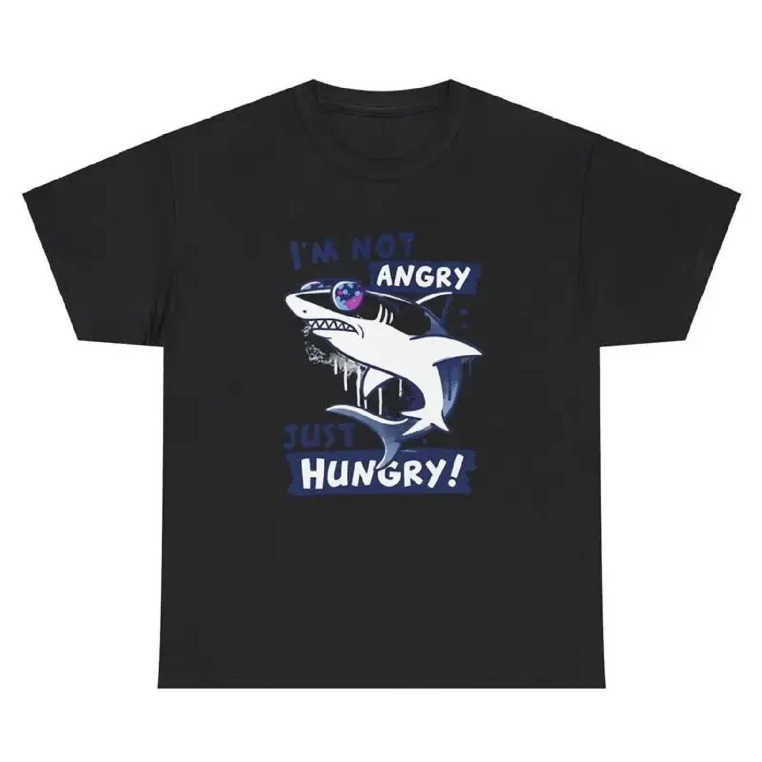I m Not Angry Just Hungry T Shirt Funny Hangry Shark Girlfriend Wife Joke Tee S