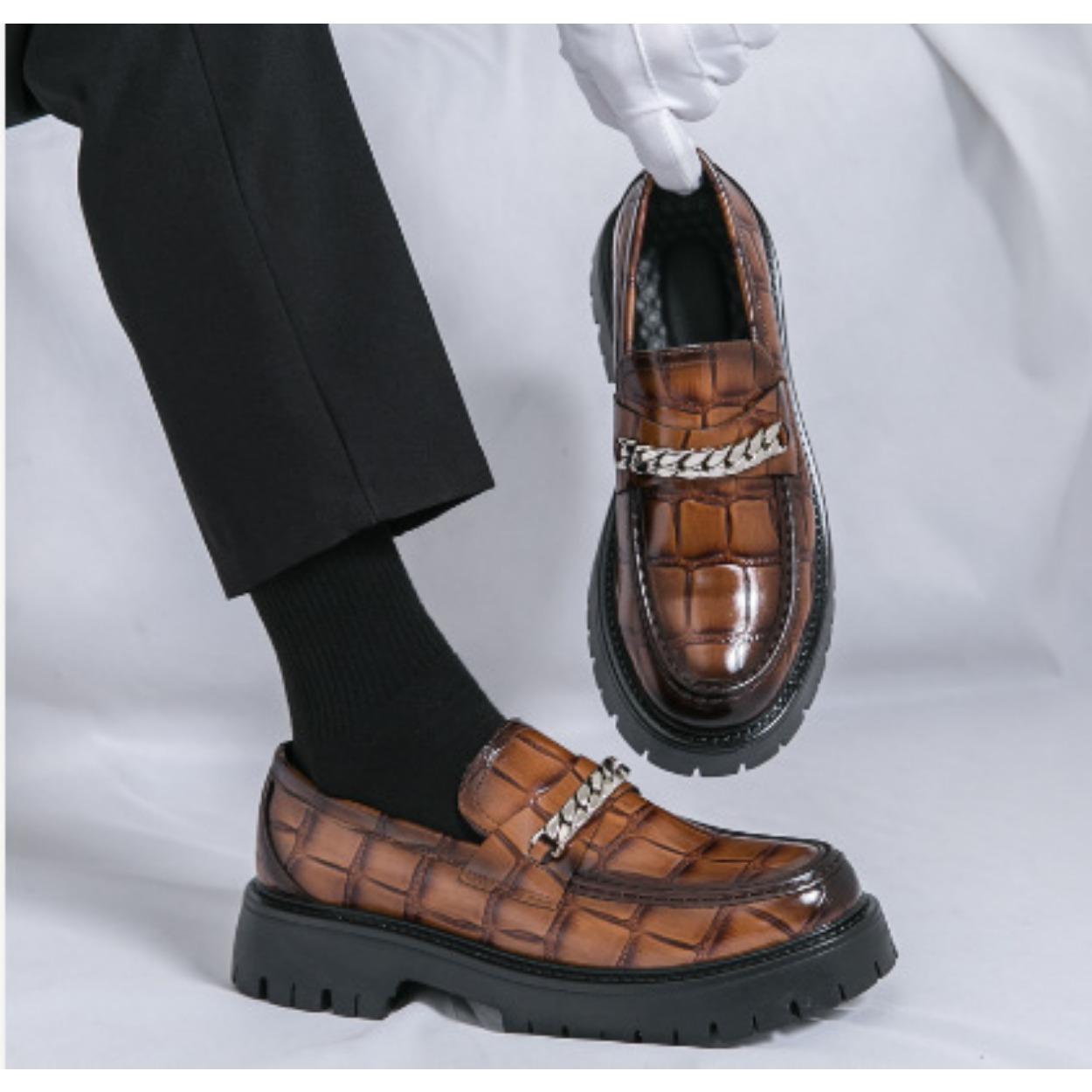 

Large size four seasons British style business leather shoes fashion platform leather shoes small height increase men s shoes 45 коричневый