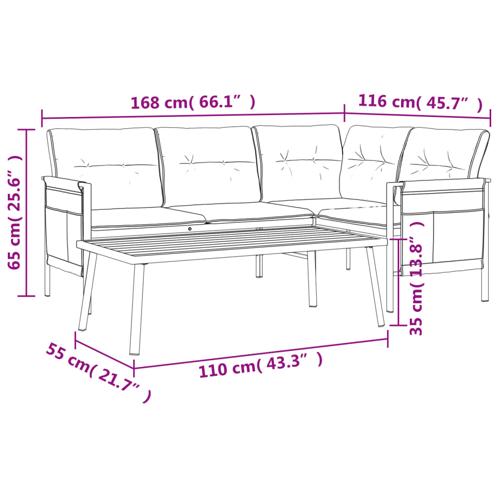 2 Pcs Patio Lounge Set Sofa Side Table Outdoor Furniture Patio Corner Sofa Set Coffee Table Patio Garden with Side Storage Bags