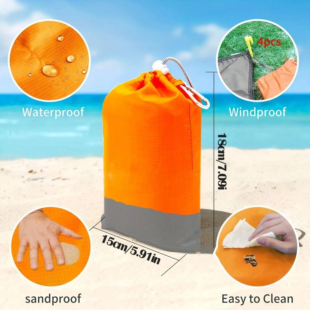 210x200cm Lomme Strandteppe Sammenleggbar Sandstrandmatte Campingmatte for Utendørs Camping Reise