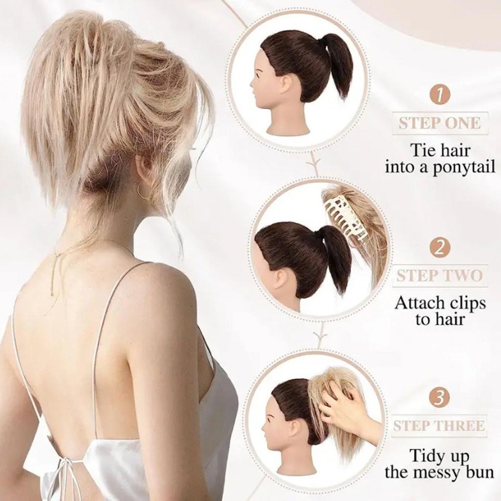 Messy Bun Haarteil Krallenklammer Haarknoten Welliges lockiges Haar Zerzaustes Krallenklammer Pferdeschwanz Haarteile Haar mit Klammer für Frauen Haar-Accessoire