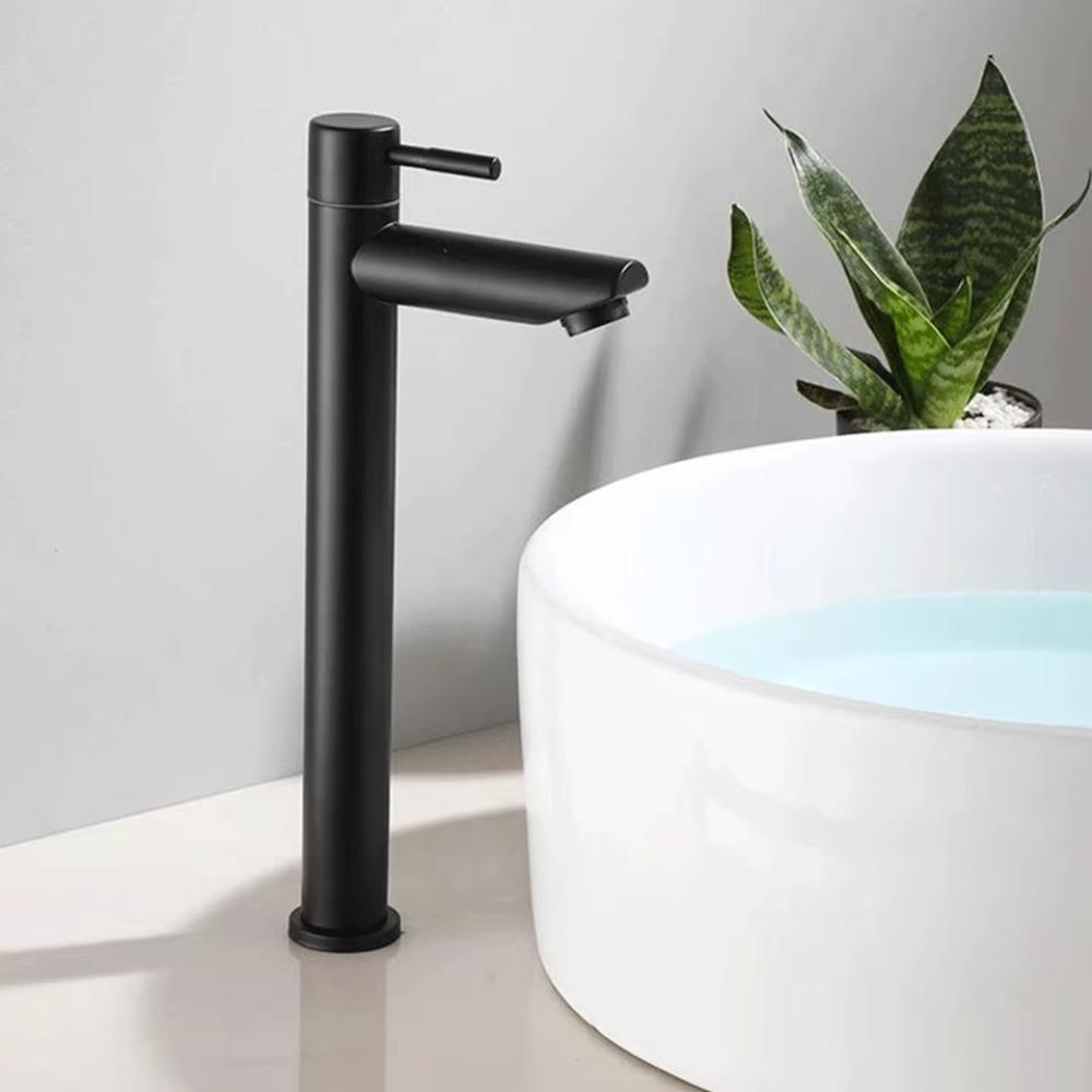 Silver/Black Single Cold Faucet Stainless Steel Sink Water Tap  Bathroom Counter